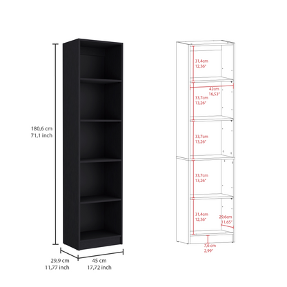 Kris Bookcase with 5-Tier Shelves - Black