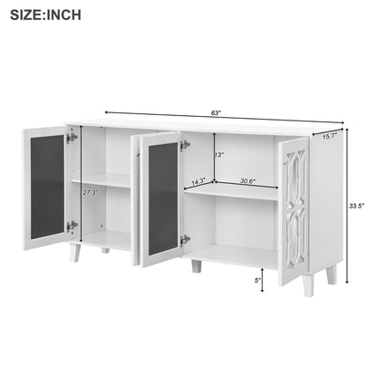 Hynes 4-Door Mirror Buffet Cabinet - White