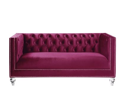 Heibero Velvet Loveseat w/2 Pillows - Burgundy