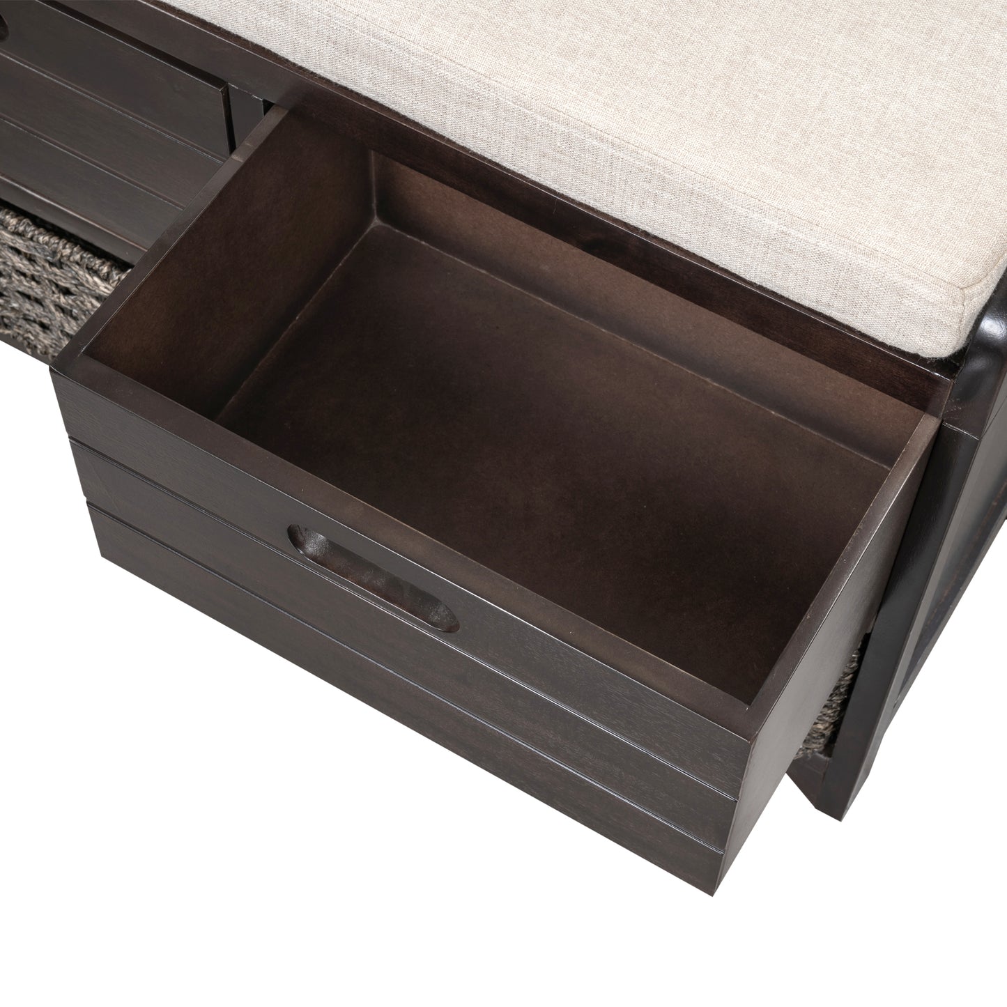 Lucy  Storage Bench with Removable Basket  Removable Cushion - Espresso