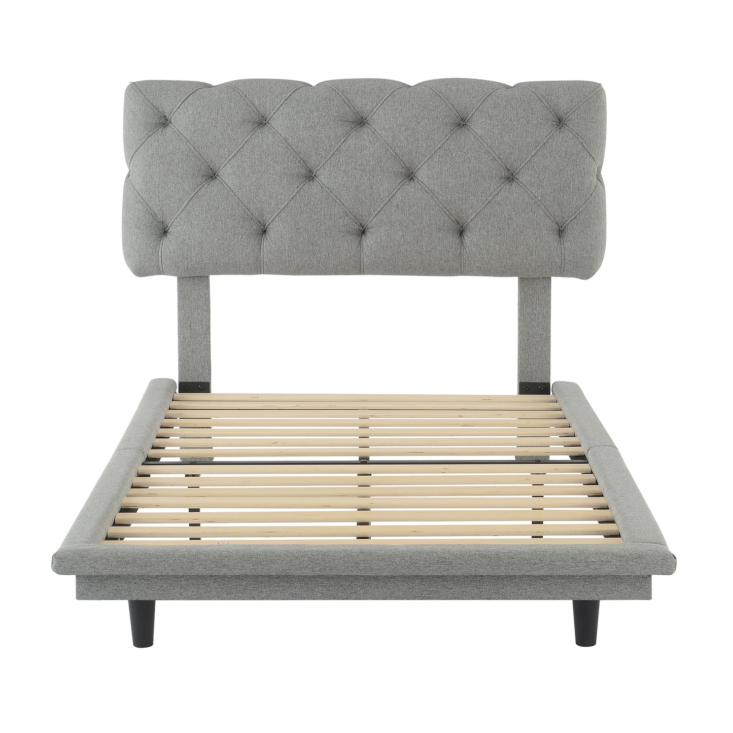 Joy Twin Size Upholstered Bed with Light Stripe - Gray