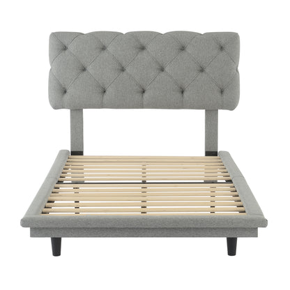 Joy Twin Size Upholstered Bed with Light Stripe - Gray