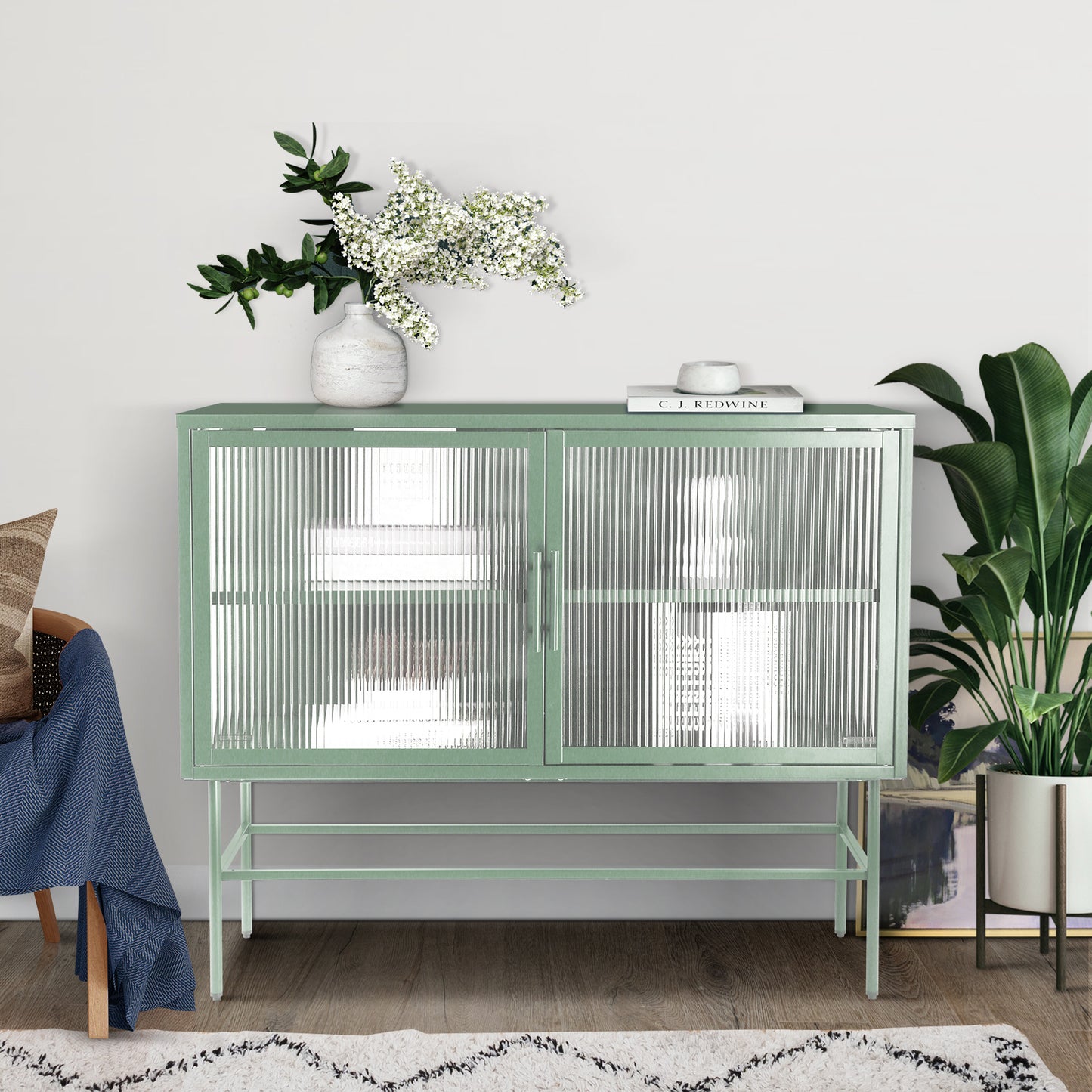 Pratt II Double Door Tempered Glass Sideboard - Mint Green