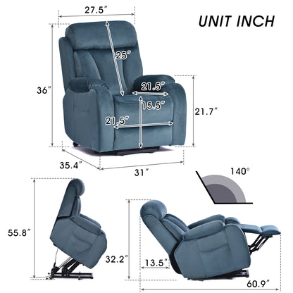 Rios Velvet Lift Chair Recliner - Navy Blue