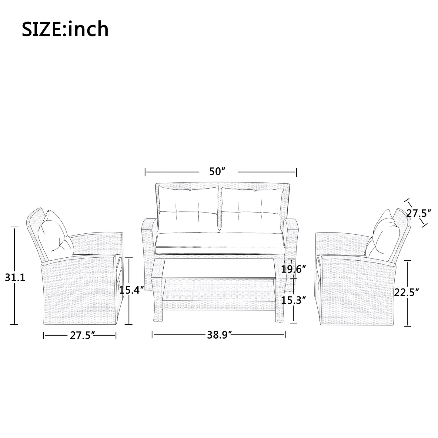 Liu 4 Pc Outdoor Patio Rattan Sectional Sofa Set - Gray