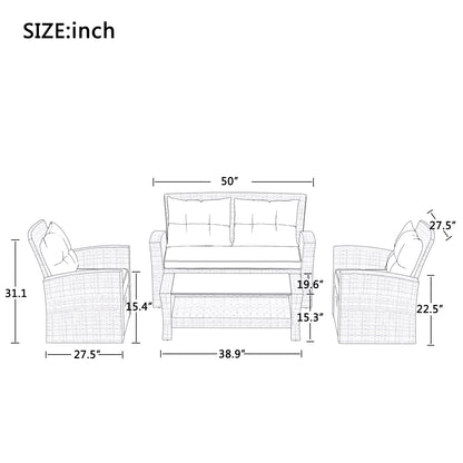 Liu 4 Pc Outdoor Patio Rattan Sectional Sofa Set - Beige