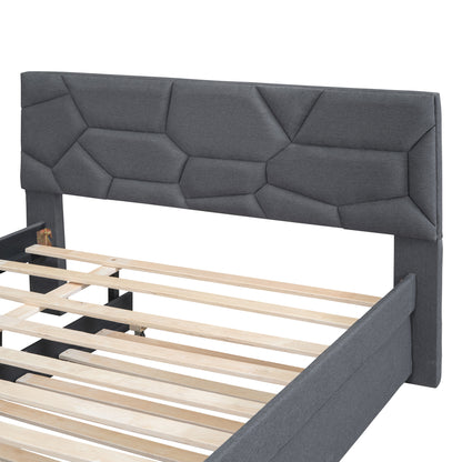 Brick Full Size Upholstered Platform Bed with Twin Size Trundle - Gray