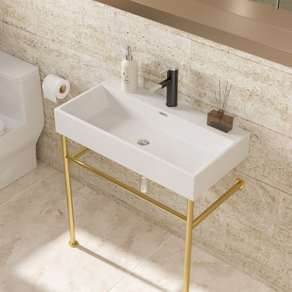 Bathroom Console Sink with White Basin Gold Legs