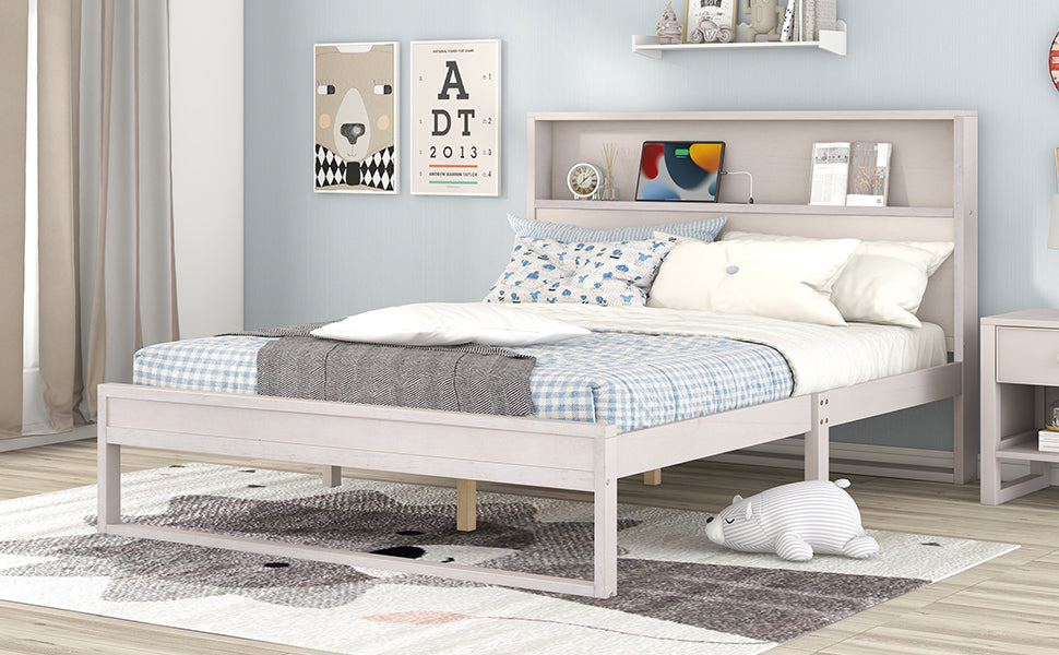 Mora Queen Size Platform Bed Frame with Storage - White