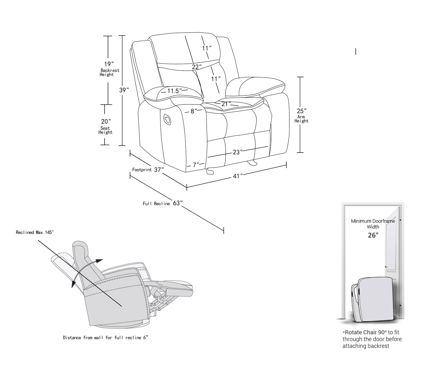 Barton Leather-Air Reclining Chair - Brown