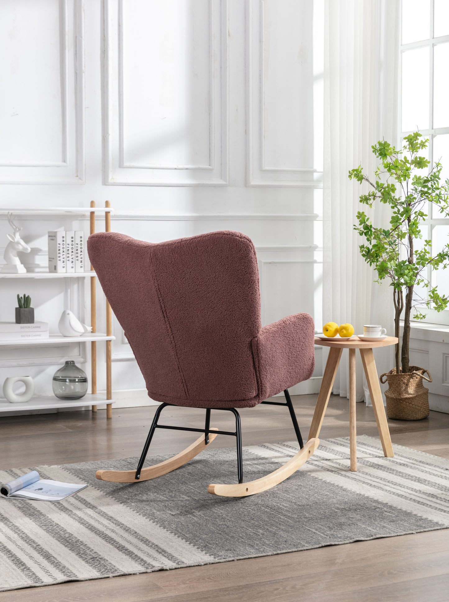 Noble Teddy Wool Fabric Upholstered Rocking Chair - Red