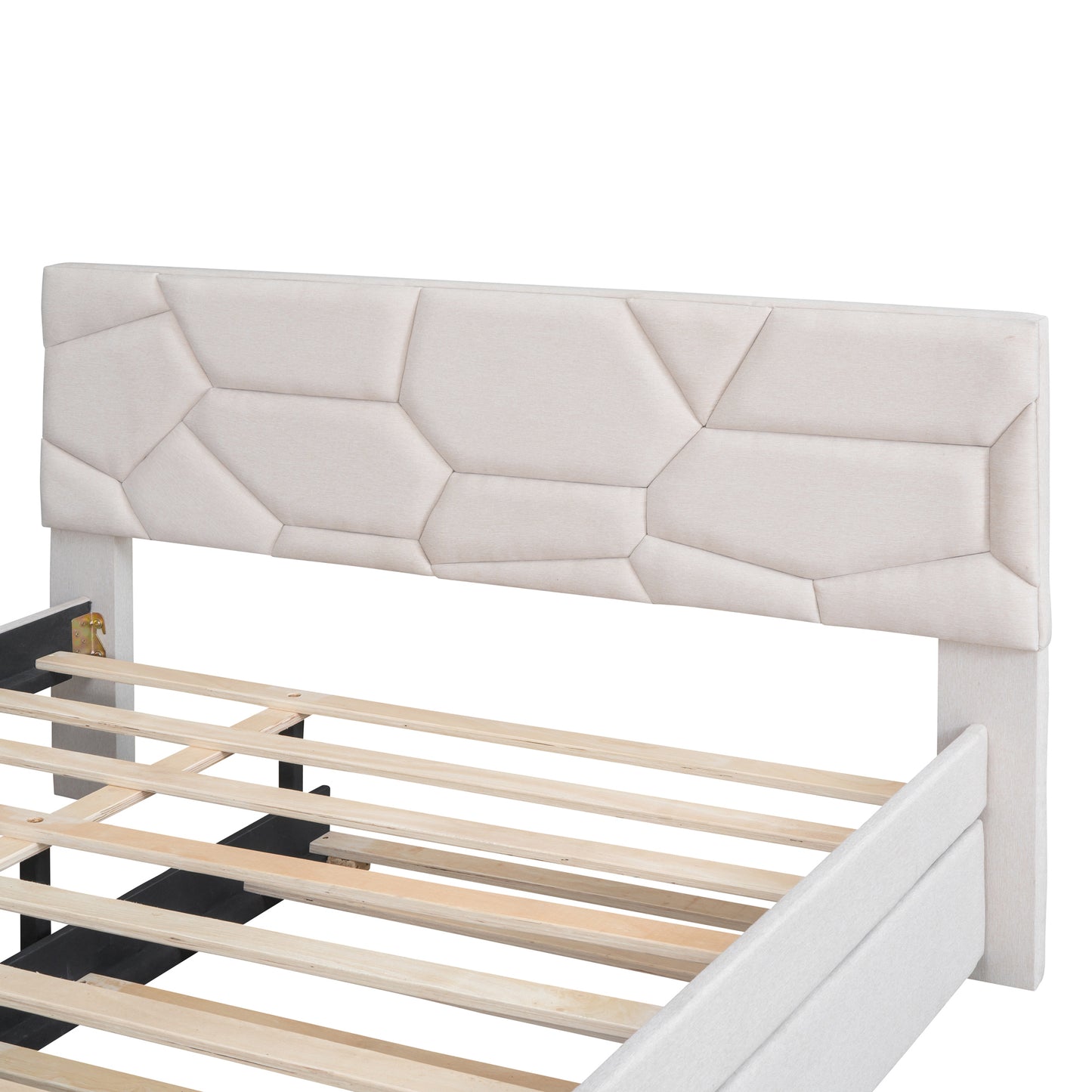 Brick Queen Size Upholstered Platform Bed with Twin Size Trundle - Beige