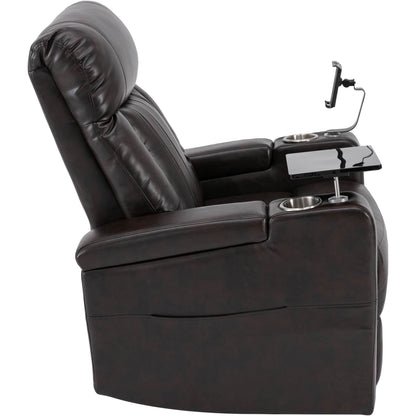 Anika Premium Power Recliner with Swivel Tray Table - Brown