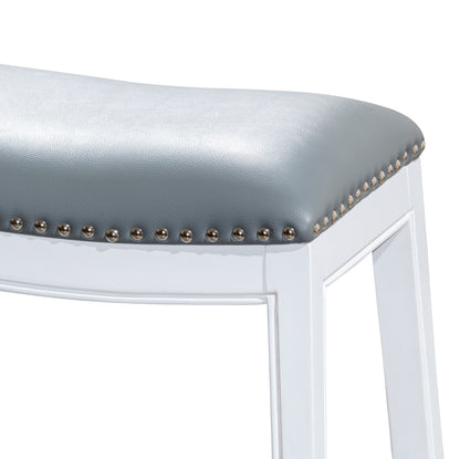 Casa  30" Bar Height Saddle Stool, White Finish, Gray Leather Seat