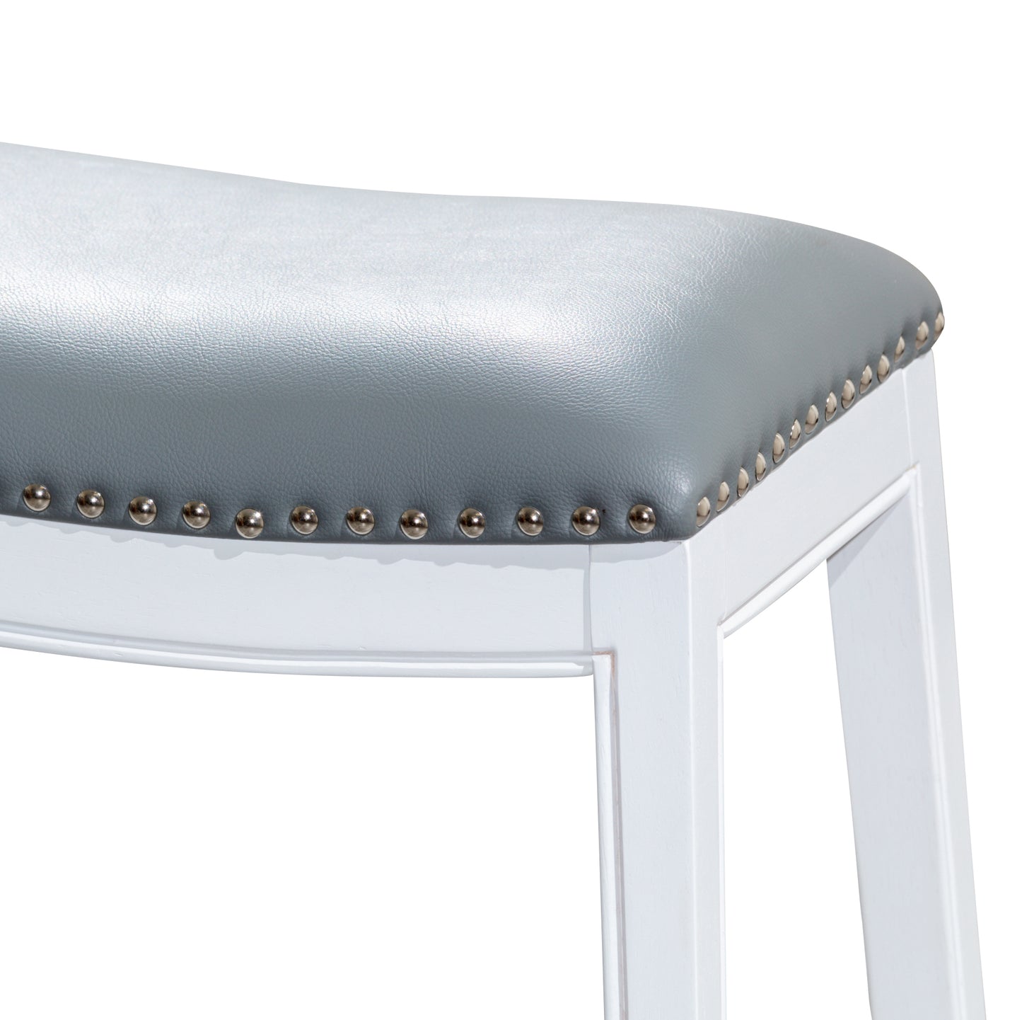 30" Bar Stool, White Finish, Black Leather Seat