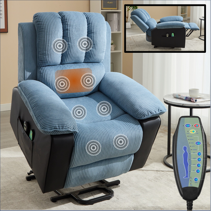 Oneill Recliner chair with Heat and Vibrating Massage - Blue+Black