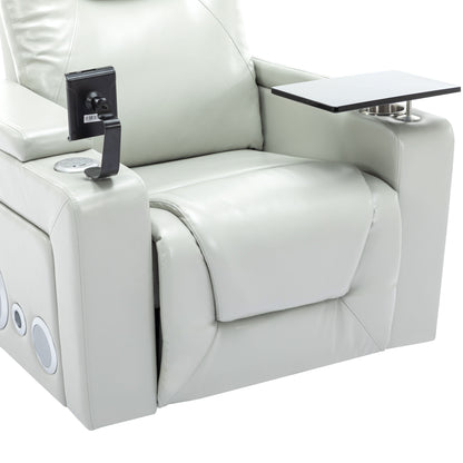 Otto PU Leather Power Recliner r with Surround Sound -Tray Table - Gray