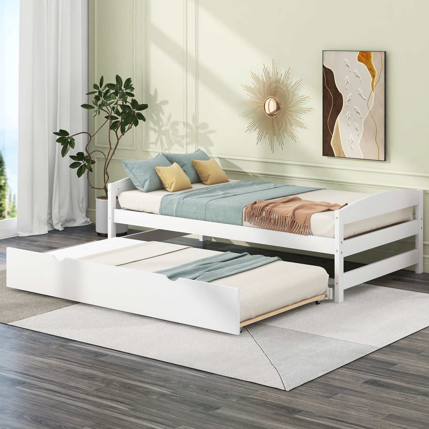 Array Twin Size Daybed with Twin Size Trundle - White