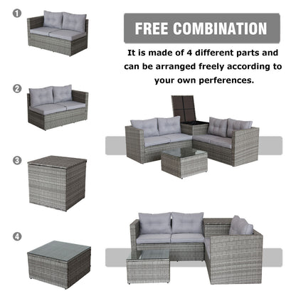 Ochoa 4 Pc Patio Sectional Wicker Rattan Sofa Set - Gray