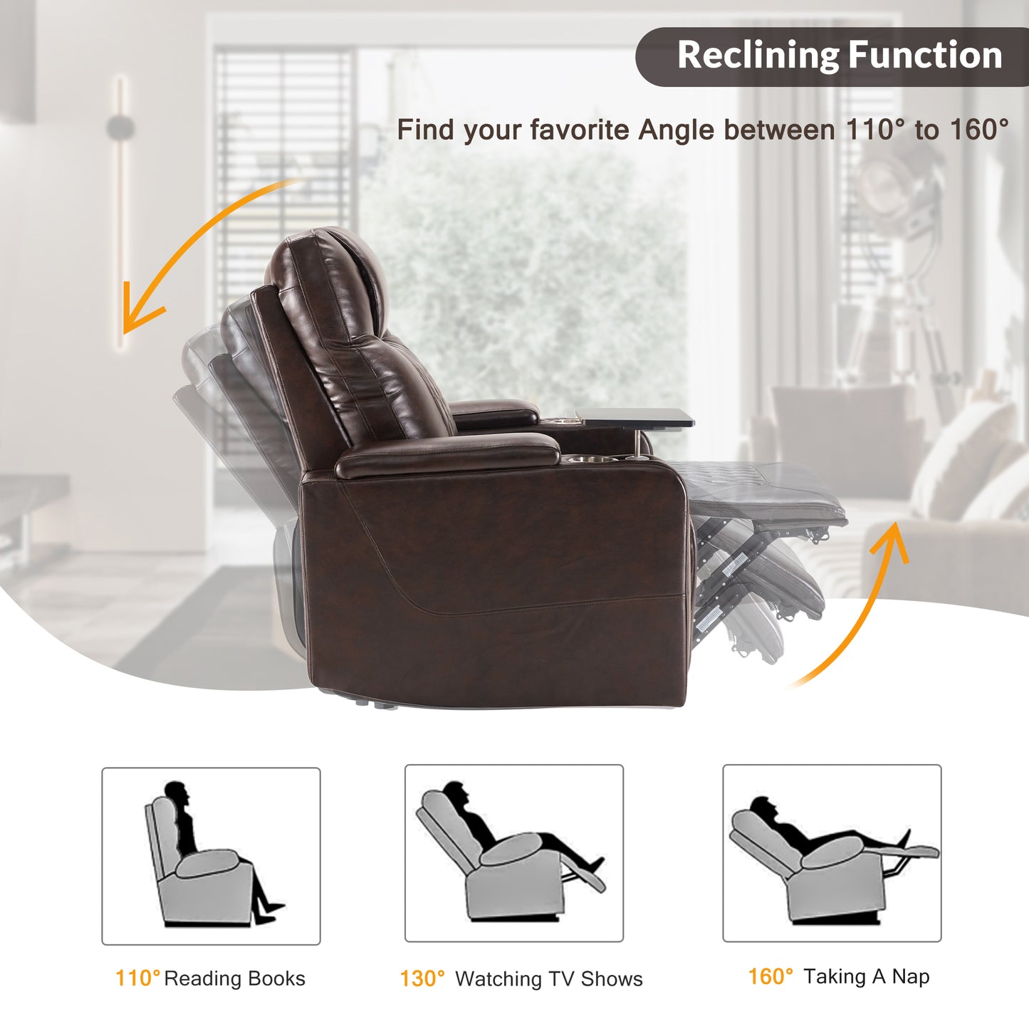 Nest Power Motion Recliner with  360° Swivel Tray - Brown