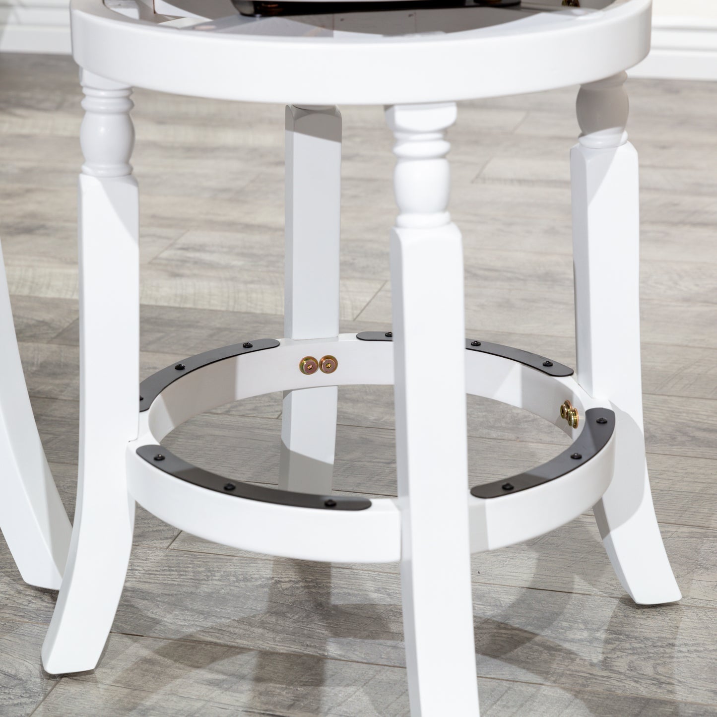 30" Bar Stool, White Finish, Charcoal Fabric Seat