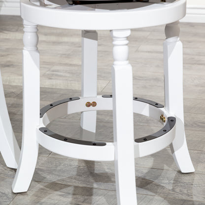 30" Bar Stool, White Finish, Beige Fabric Seat