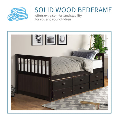 Abby Twin Daybed with Trundle Bed and Storage Drawers - Espresso