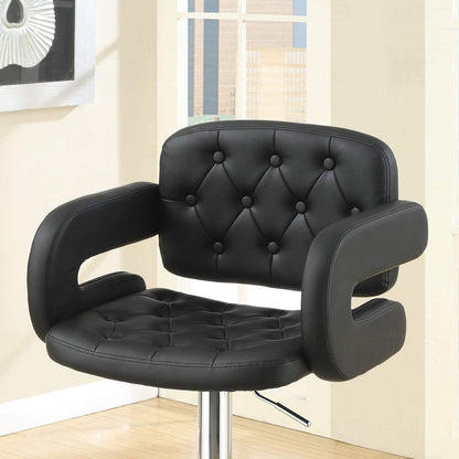 Elegant Armrest Tufted Leather Swivel Barstool  - Black