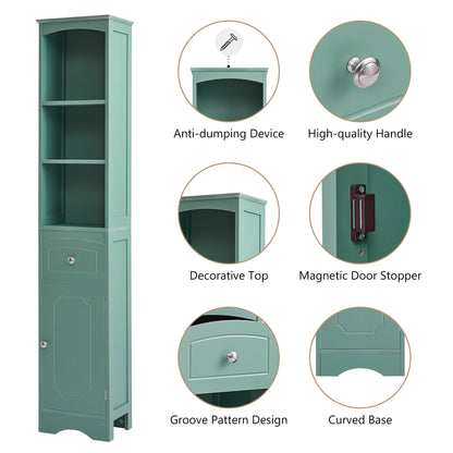 Tower Bathroom Cabinet with Drawer - Green