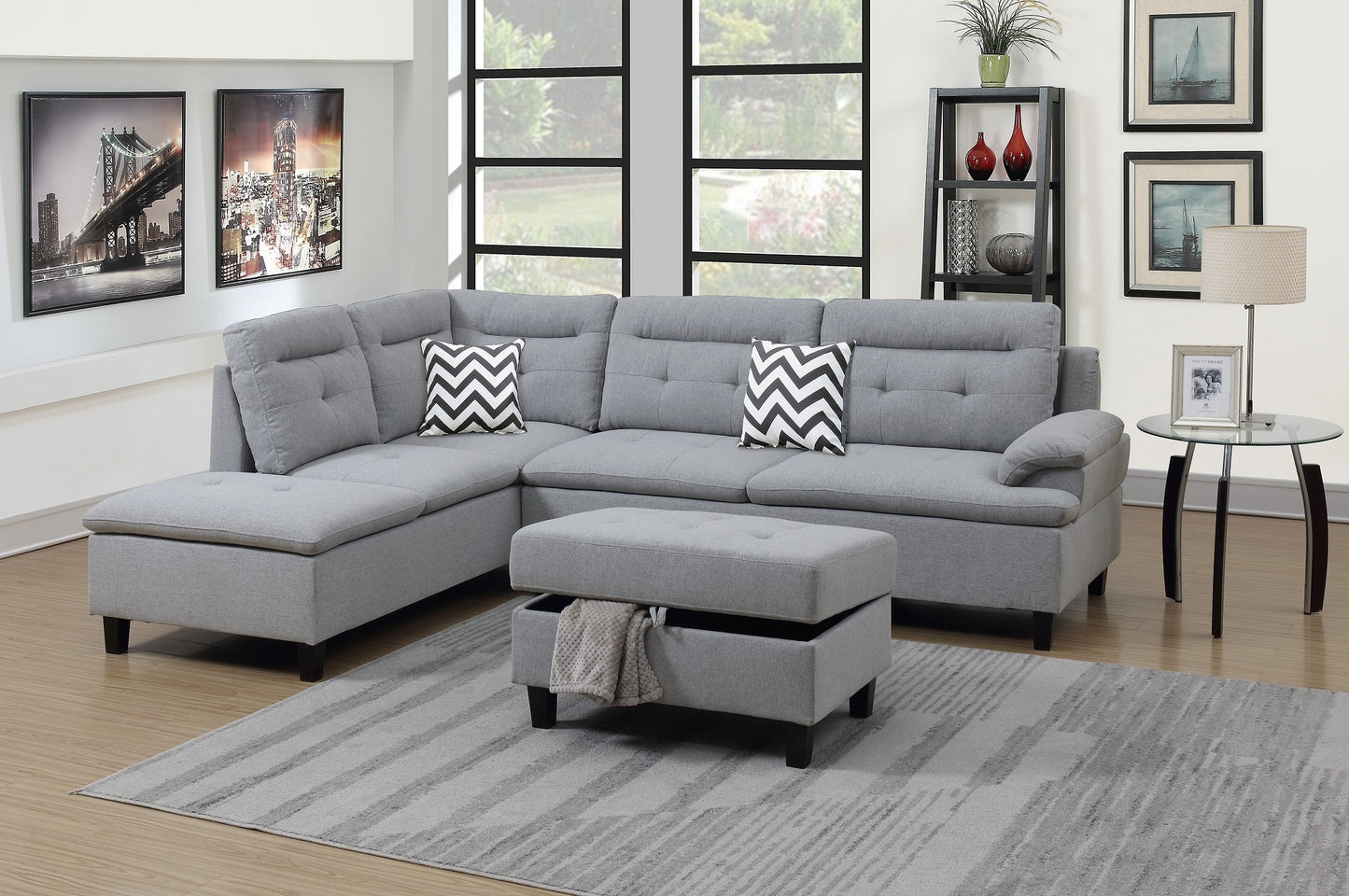 Lar Sectional Fabric Sofa w Ottoman - Gray