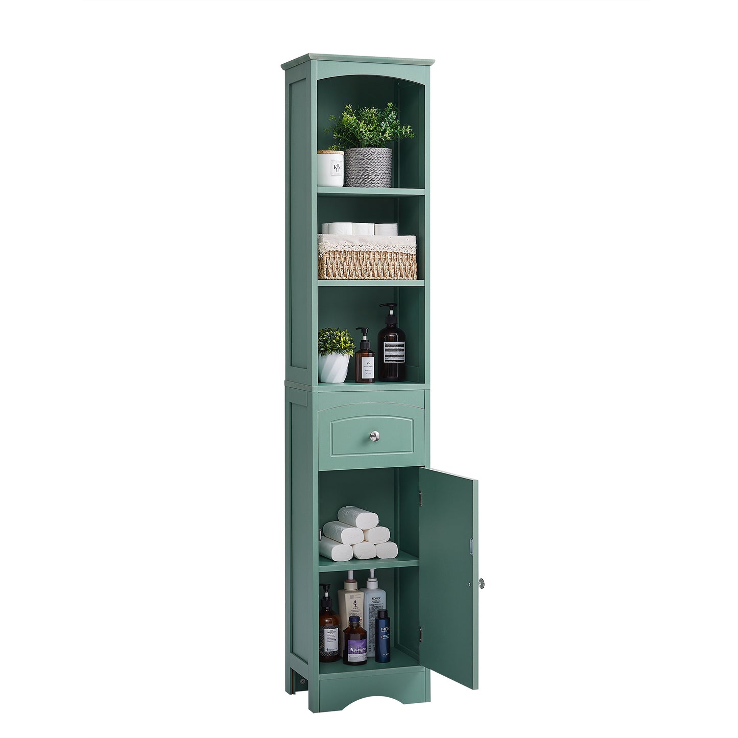 Tower Bathroom Cabinet with Drawer - Green