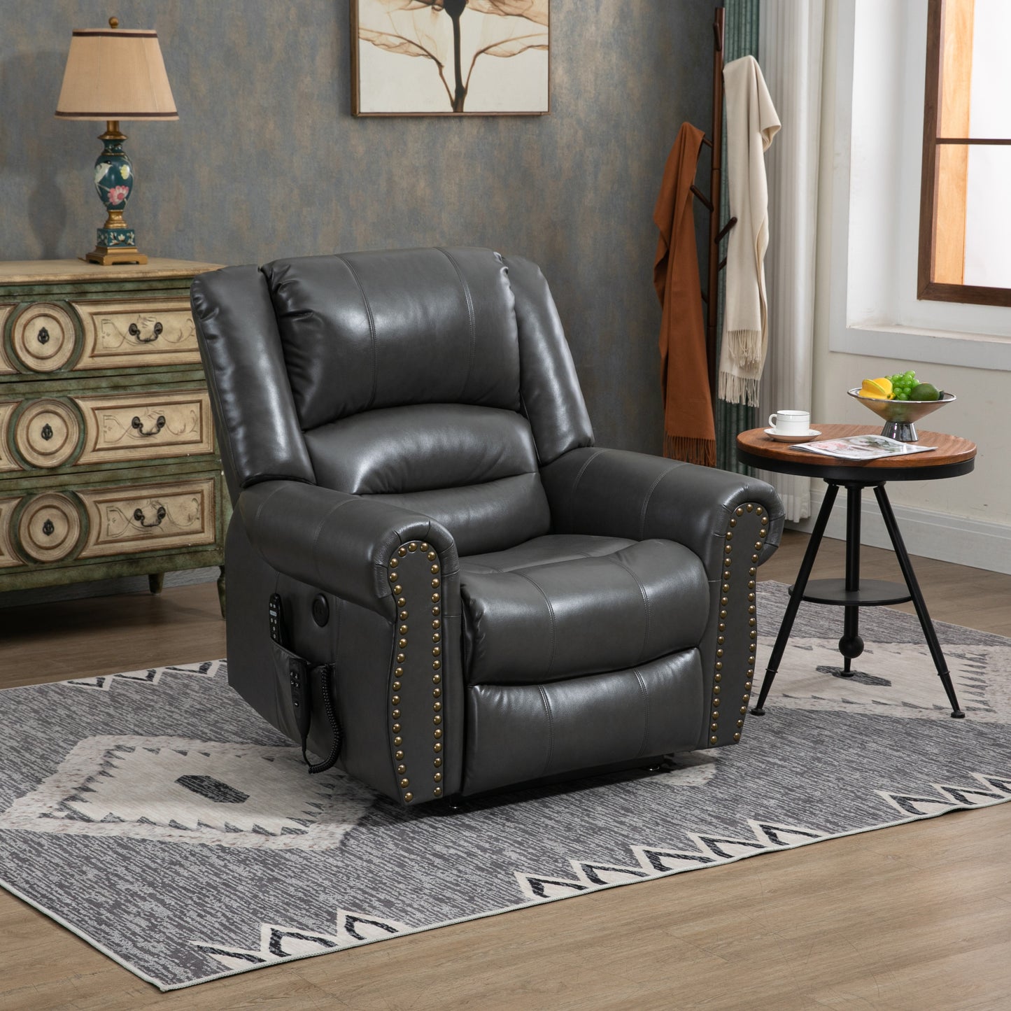 Zest Power Lift Faux Leather Recliner Chair Heat Massage Dual Motor - Grey