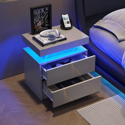 The Gate LED Nightstand with 2 Drawers - Gray+Silver