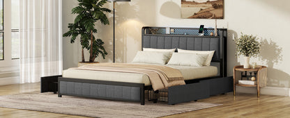 Kie Queen Size Bed Frame with LED - Dark Gray