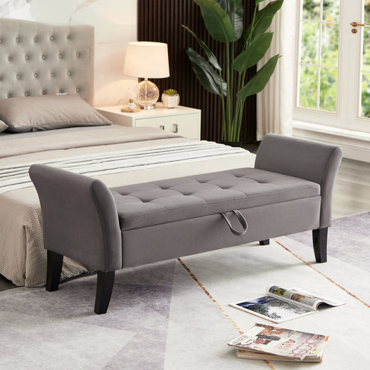 Dona Velvet Bench with Storage - Gray