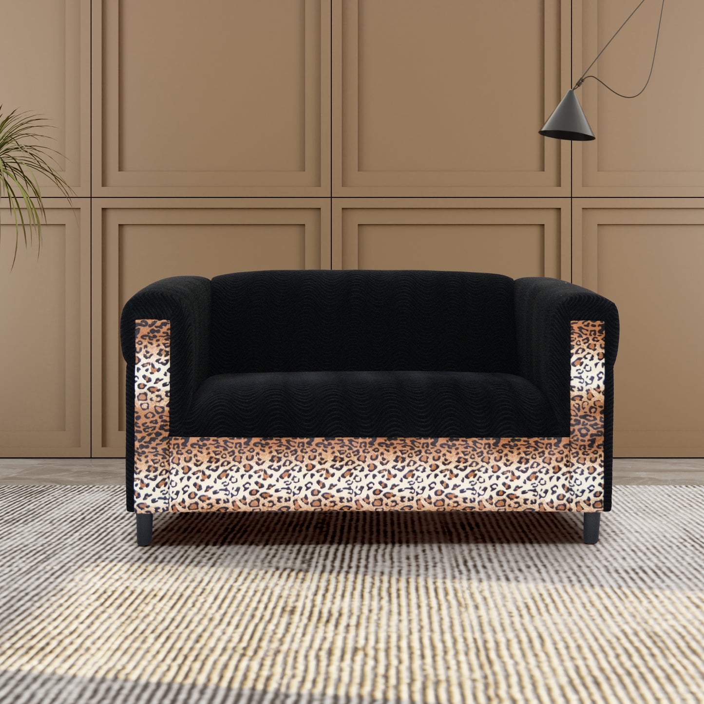 Myrtle Velvet Loveseat Sofa with Leopard Print - Black