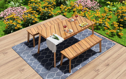 Shila 3 Pc Acacia Wood Table Bench Dining Set