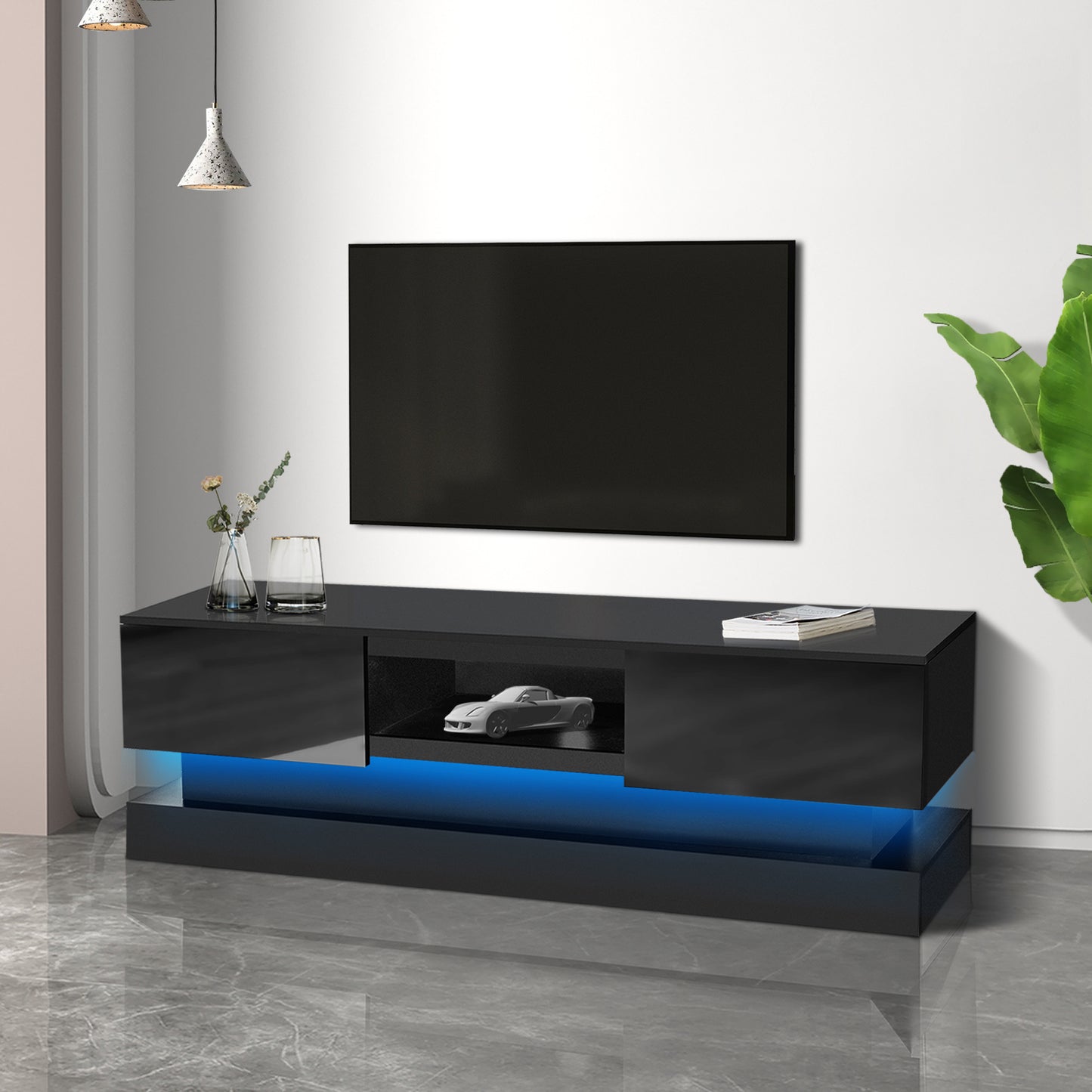 Scape 65 inchesGlossy TV Stand with LED Lights- Black