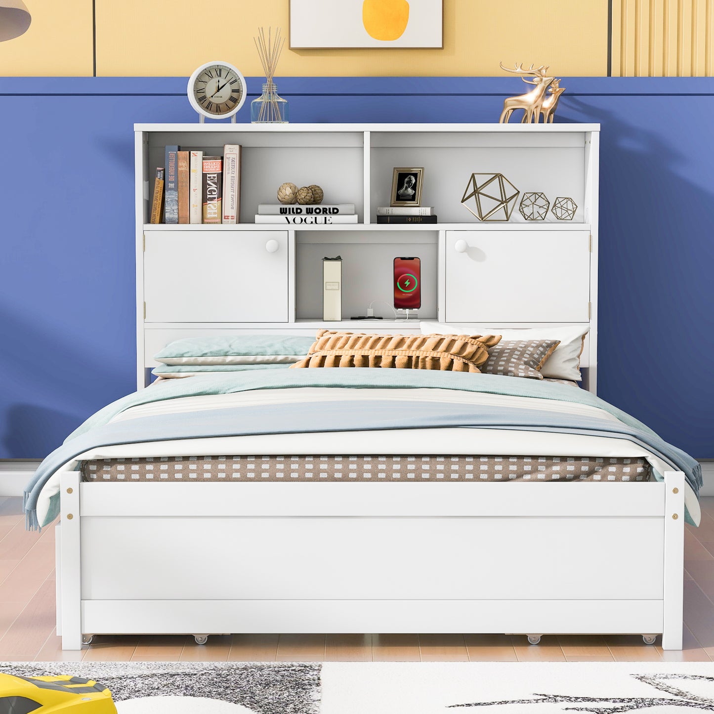 Jazz Full Size Platform Bed w 4 Drawers - White