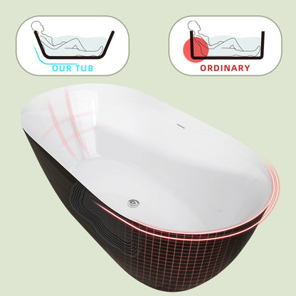 Nuvo 59" Acrylic Free Standing Oval Shape Soaking Tub - Gloss Black+White