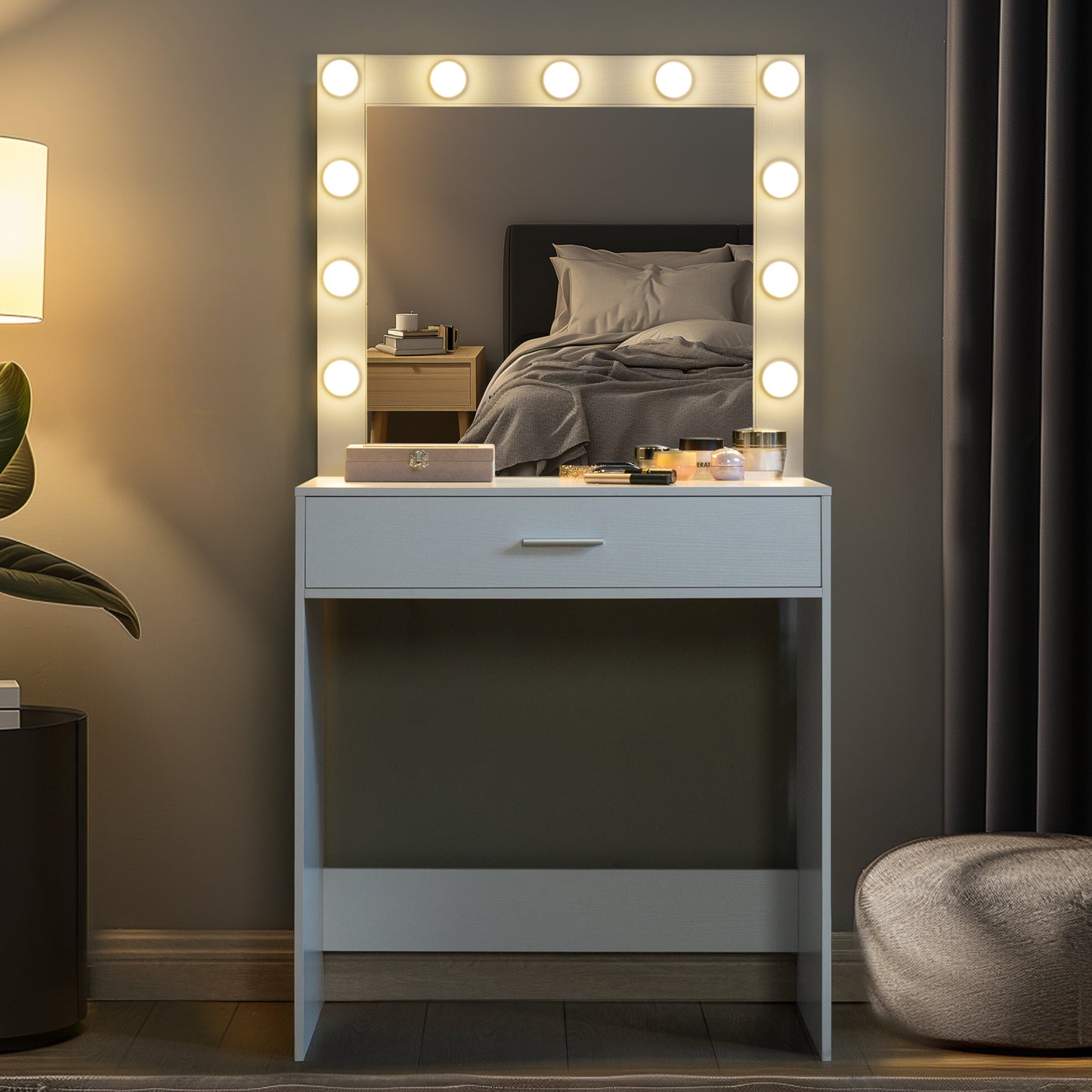 Auro Vanity Desk with Mirror & Light - White