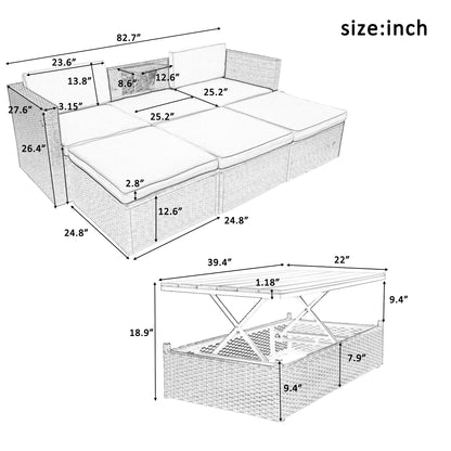 Ocie 5 Pc Outdoor Patio Rattan Sectional Sofa Set - Beige