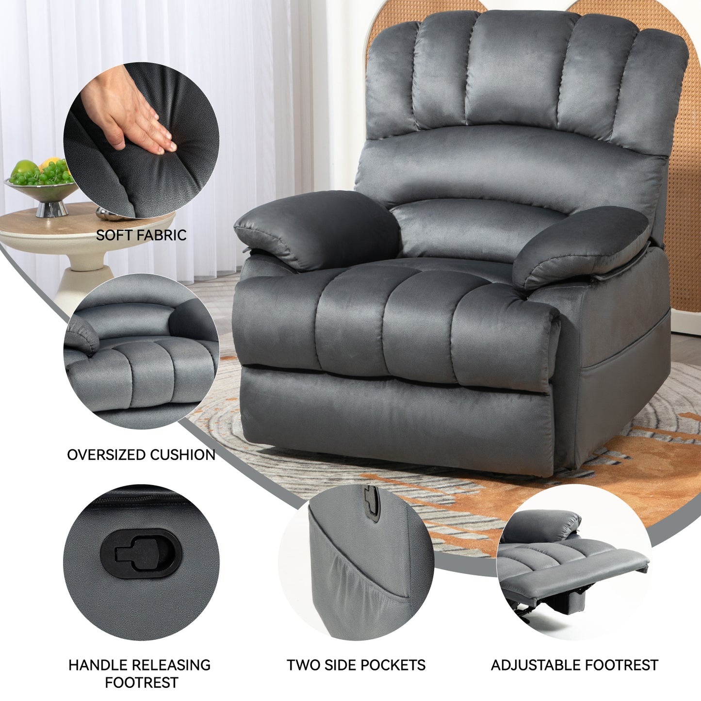 Thomson Large Fabric Recliner Chair - Gray - Dark Gray