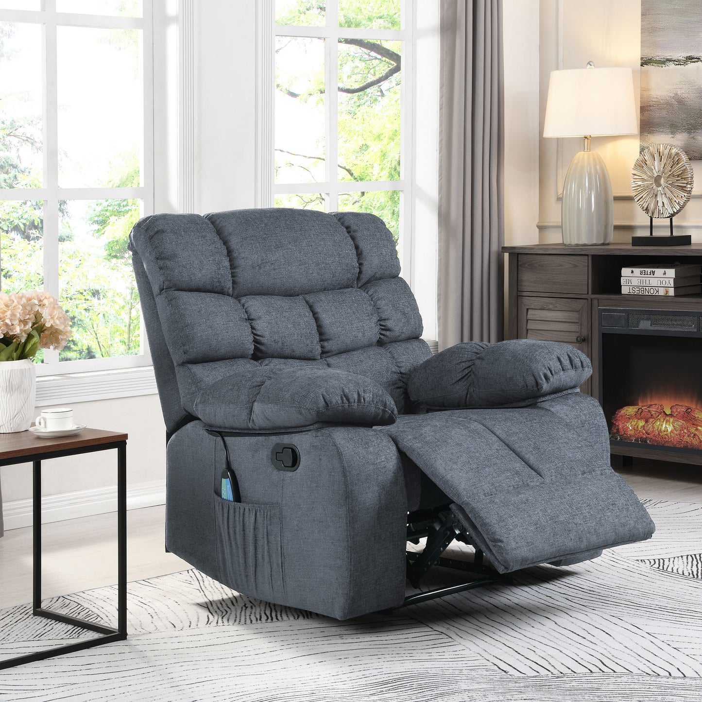 Jovan Power Recliner with Massage - Charcoal