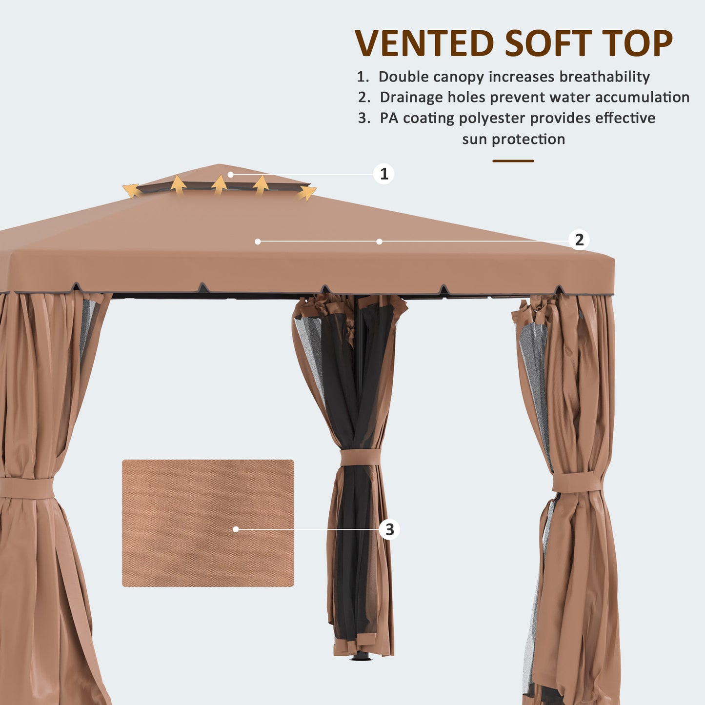 Caruso 10 x 10 ft  Gazebo Canopy Shelter  with Double Vented Roof - Brown