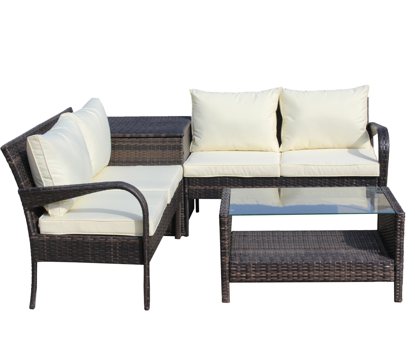 Berna 4 Pc Outdoor Patio Wicker Ratten Sofa Set - Brown