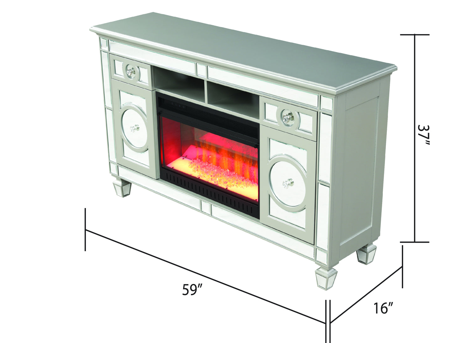 Symphony TV Stand With Electric Fireplace - Silver