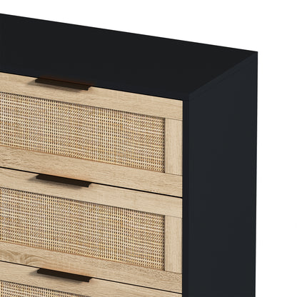 Tero 6 Drawers Rattan Cabinet - Black