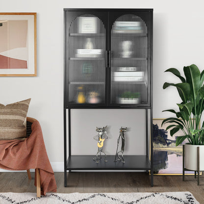 Arched II Glass Doors Floor Cabinet - Black