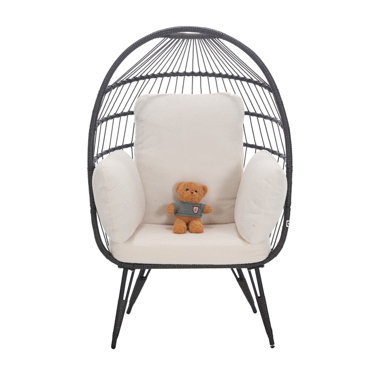 Mora Egg Wicker Outdoor Indoor Basket Chair - White Teddy